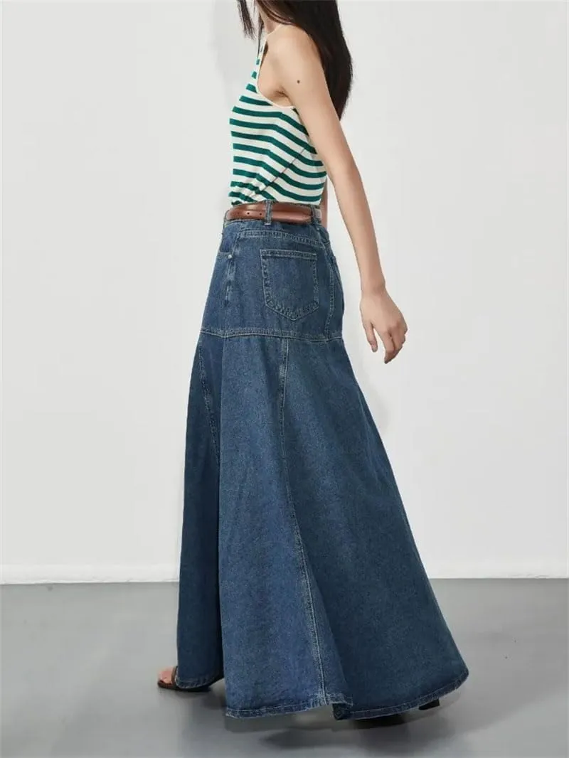 Women's High Waist Trumpet Mermaid Long Skirt Vintage Denim A Line Jean Skirts