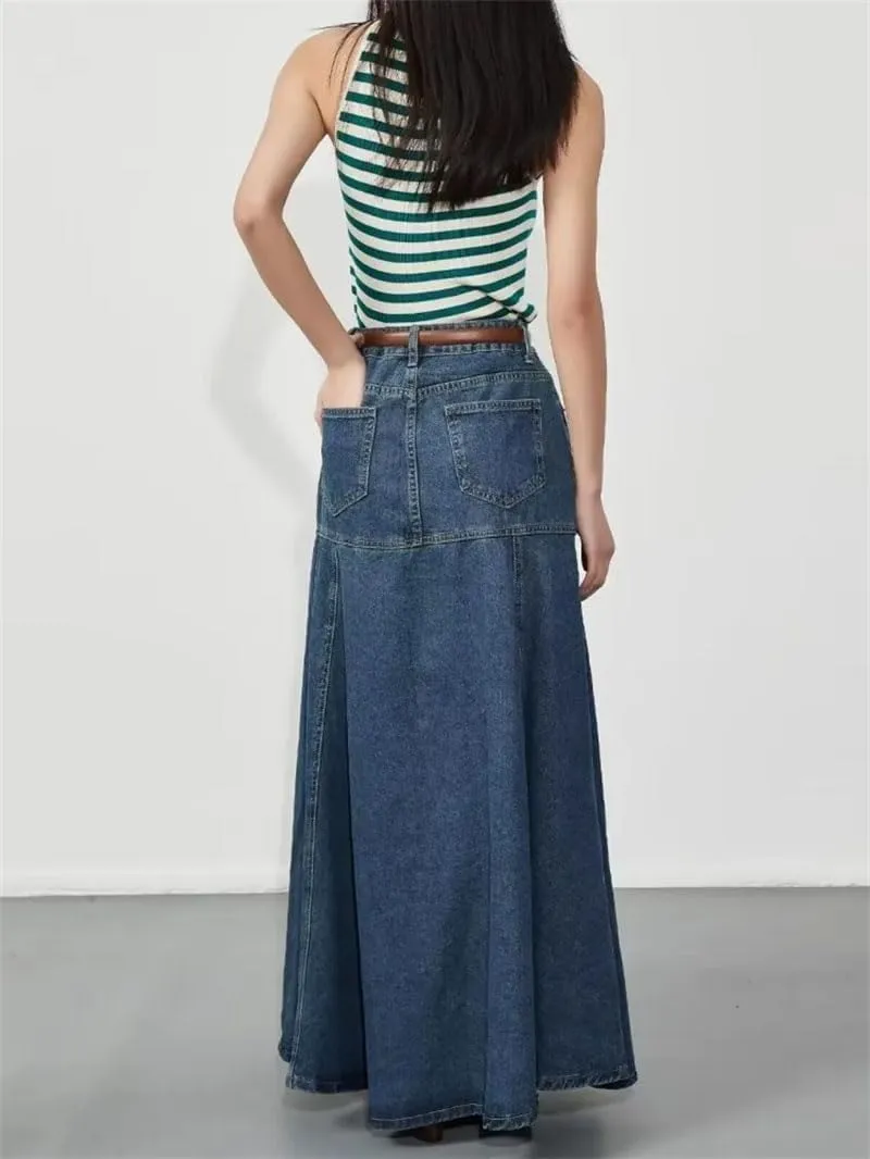 Women's High Waist Trumpet Mermaid Long Skirt Vintage Denim A Line Jean Skirts