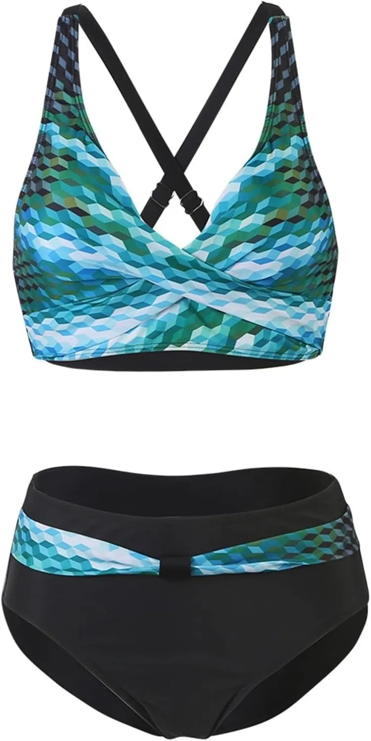 Women's High Waisted Bikini Sets Women's Women's Metallic Top Two Piece Swimsuit Tie Side Bikini Women's Liquid