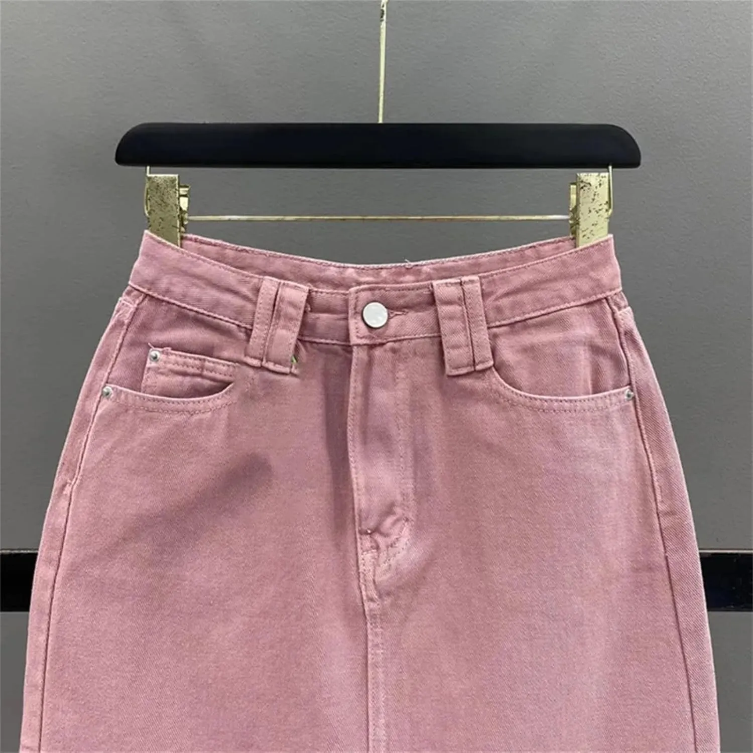 Women's High-Waisted Denim Skirt Solid Slim Fit A-Shaped Back Split Hip Wrap Long Jeans Skirt
