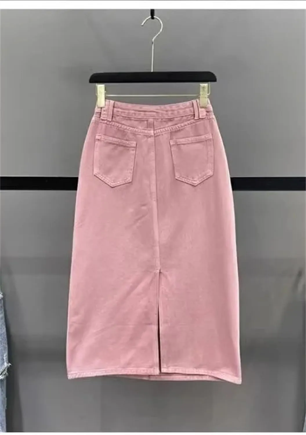 Women's High-Waisted Denim Skirt Solid Slim Fit A-Shaped Back Split Hip Wrap Long Jeans Skirt