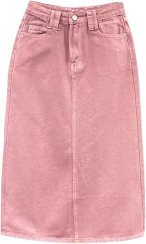 Women's High-Waisted Denim Skirt Solid Slim Fit A-Shaped Back Split Hip Wrap Long Jeans Skirt