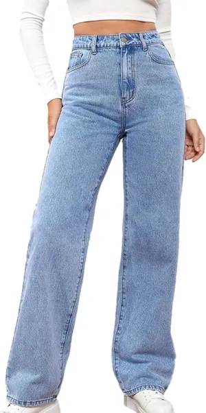 Women's High Waisted Jeans Boyfriend Baggy Straight Leg Jeans Casual Wide Leg Loose Denim Pants with Pockets