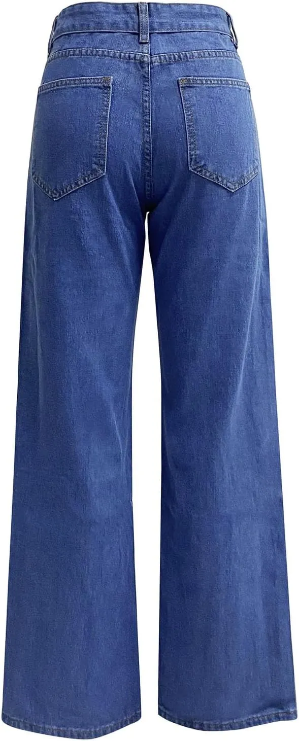 Women's High Waisted Jeans Boyfriend Baggy Straight Leg Jeans Casual Wide Leg Loose Denim Pants with Pockets