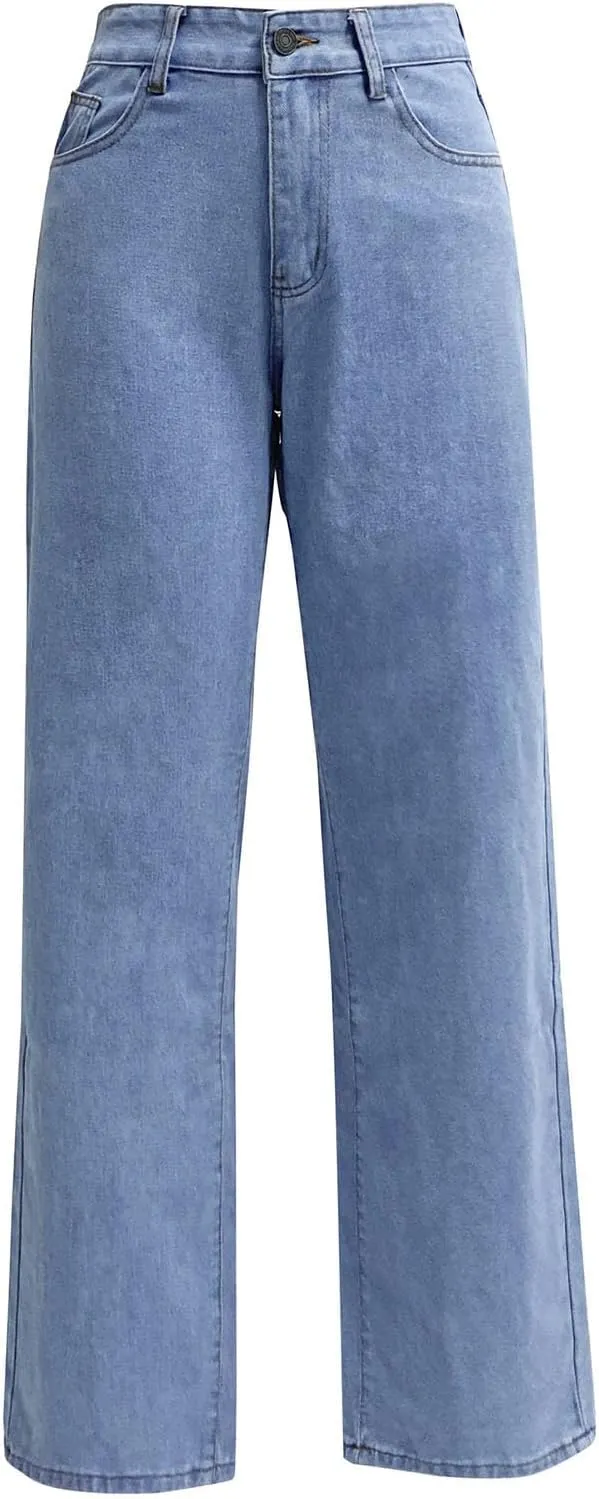 Women's High Waisted Jeans Boyfriend Baggy Straight Leg Jeans Casual Wide Leg Loose Denim Pants with Pockets