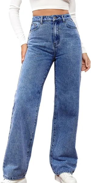 Women's High Waisted Jeans Boyfriend Baggy Straight Leg Jeans Casual Wide Leg Loose Denim Pants with Pockets