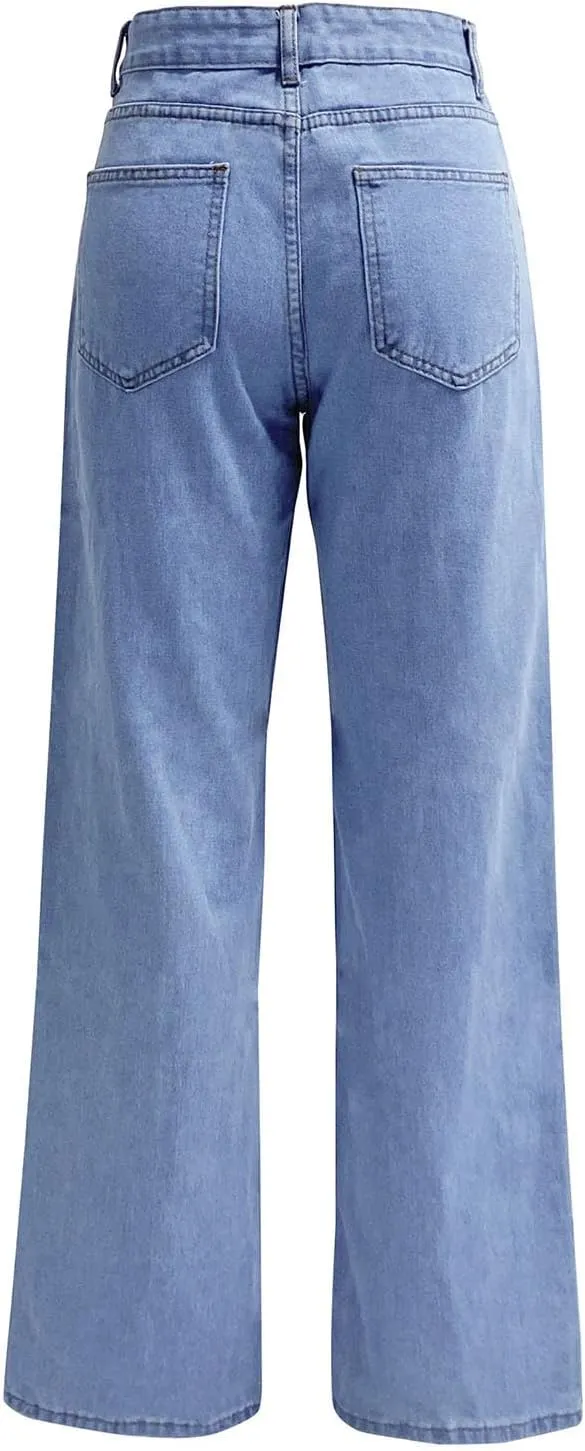 Women's High Waisted Jeans Boyfriend Baggy Straight Leg Jeans Casual Wide Leg Loose Denim Pants with Pockets