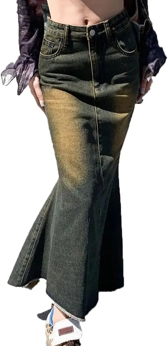 Women's High-Waisted Slim Fit Hip Skirt with Fish Tail Denim Skirt