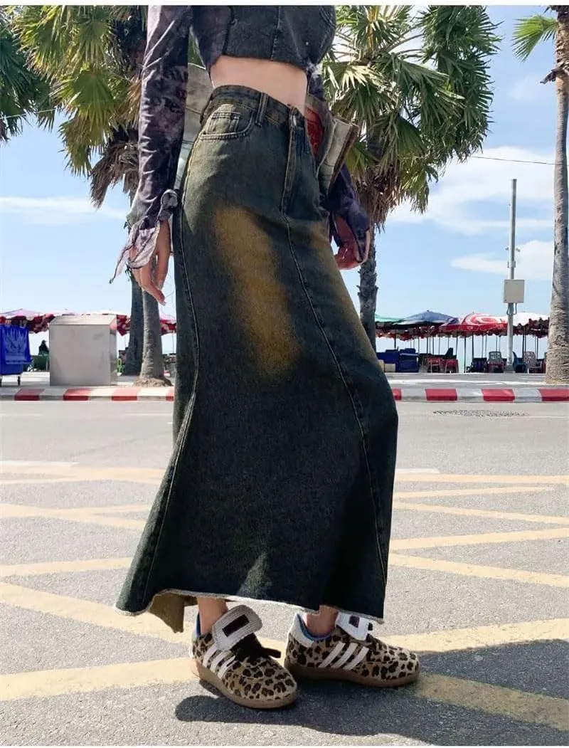 Women's High-Waisted Slim Fit Hip Skirt with Fish Tail Denim Skirt
