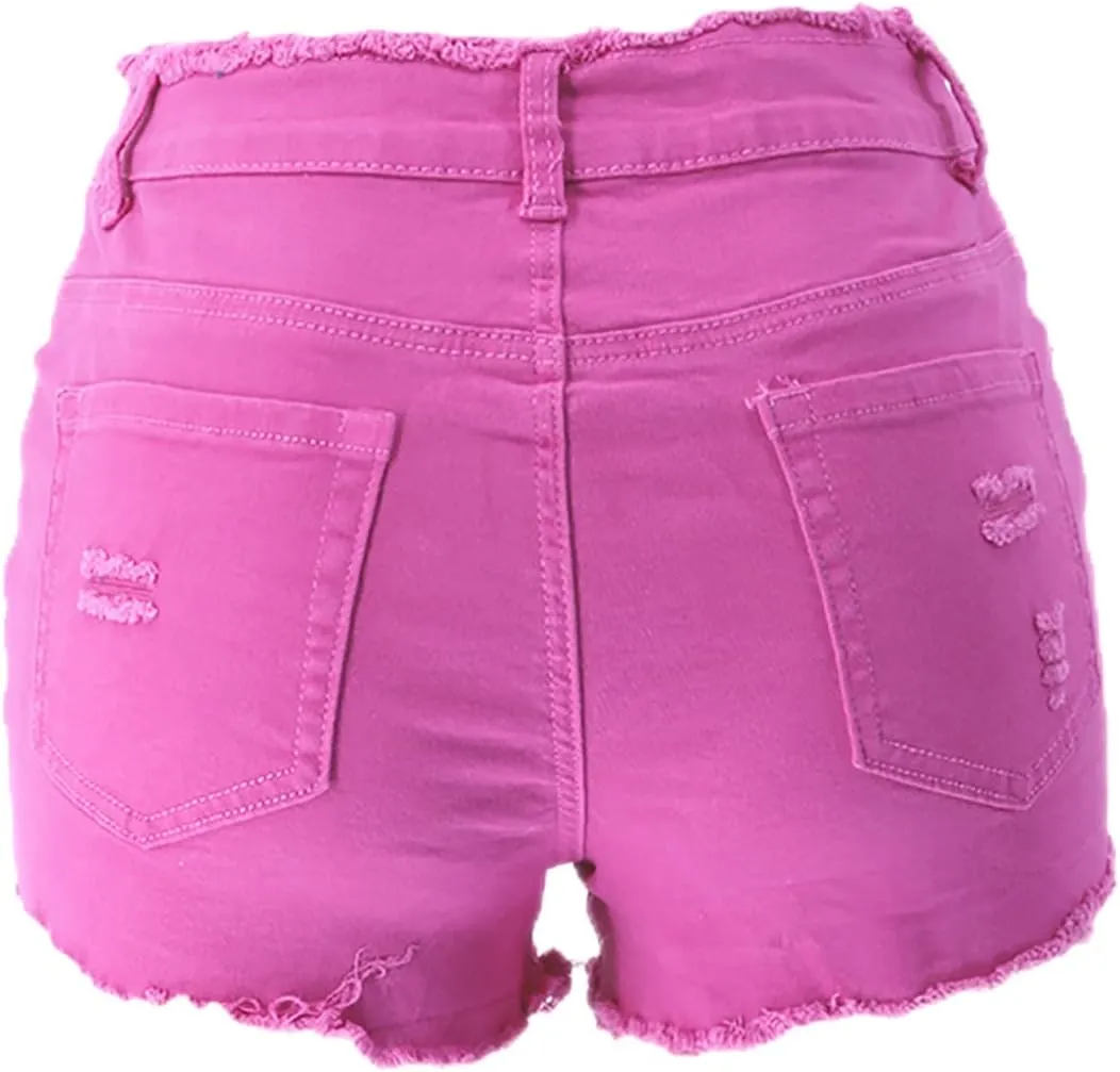 Womens Jean Shorts Casual Ripped Button High Waisted Short Jeans Trendy Dressy Pocket Raw Hem Destroyed Denim Shorts