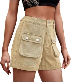 Womens Jean Shorts High Waisted Casual Summer Front Pocket Cargo Denim Shorts Loose Fit Travel Vocation Jean Shorts