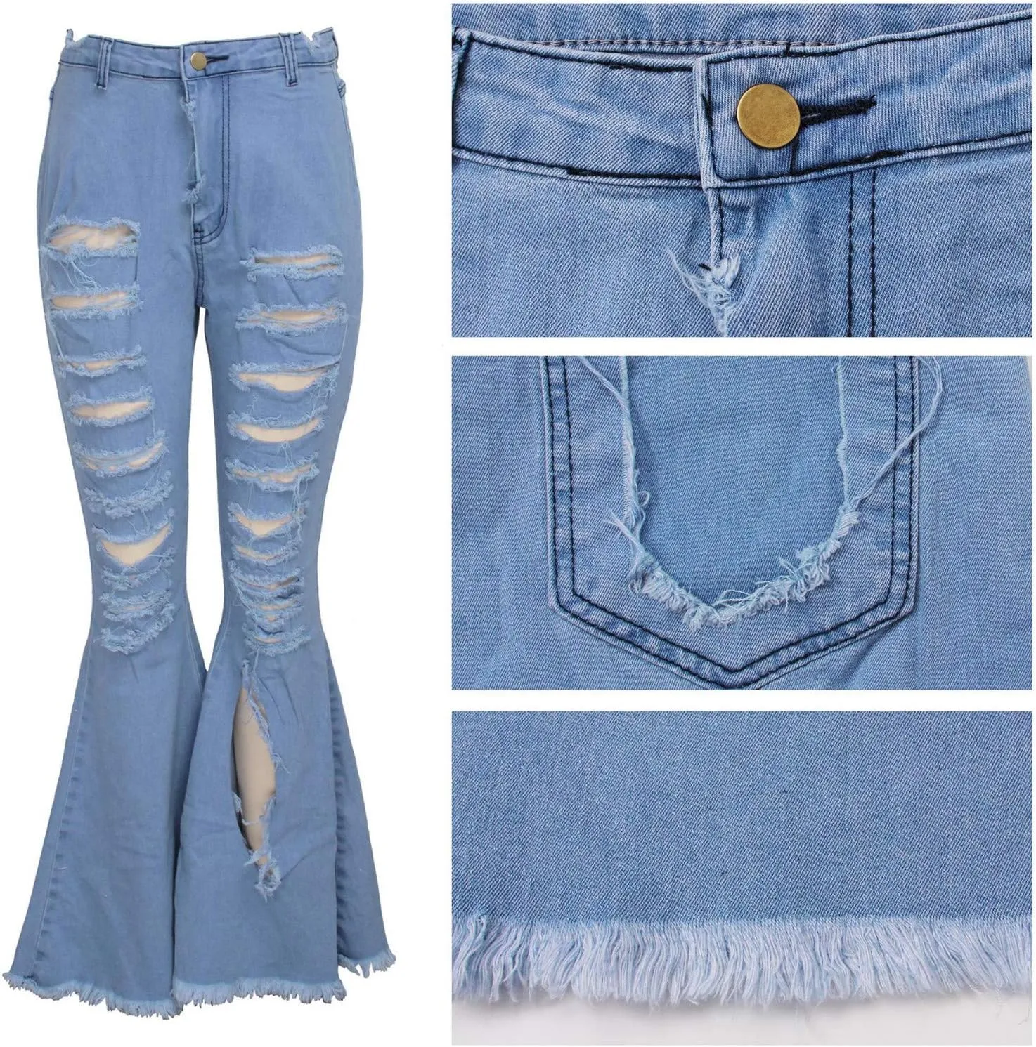 Womens Jeans High Waisted Stretchy Bell Bottom Jeans Ripped Skinny Flare Denim Pants Totally Shaping Bootcut Jeans