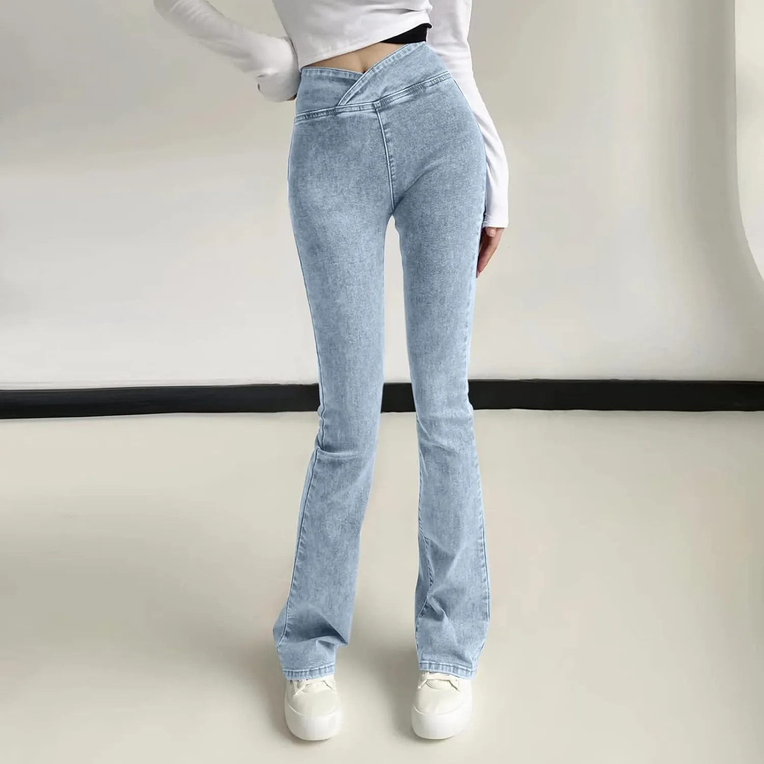 Womens Jeans Trendy 2024 Women's High Elastic High Waist Trousers Slim Fit Hip Sexy Jeans Flare Womens Jean Sweat