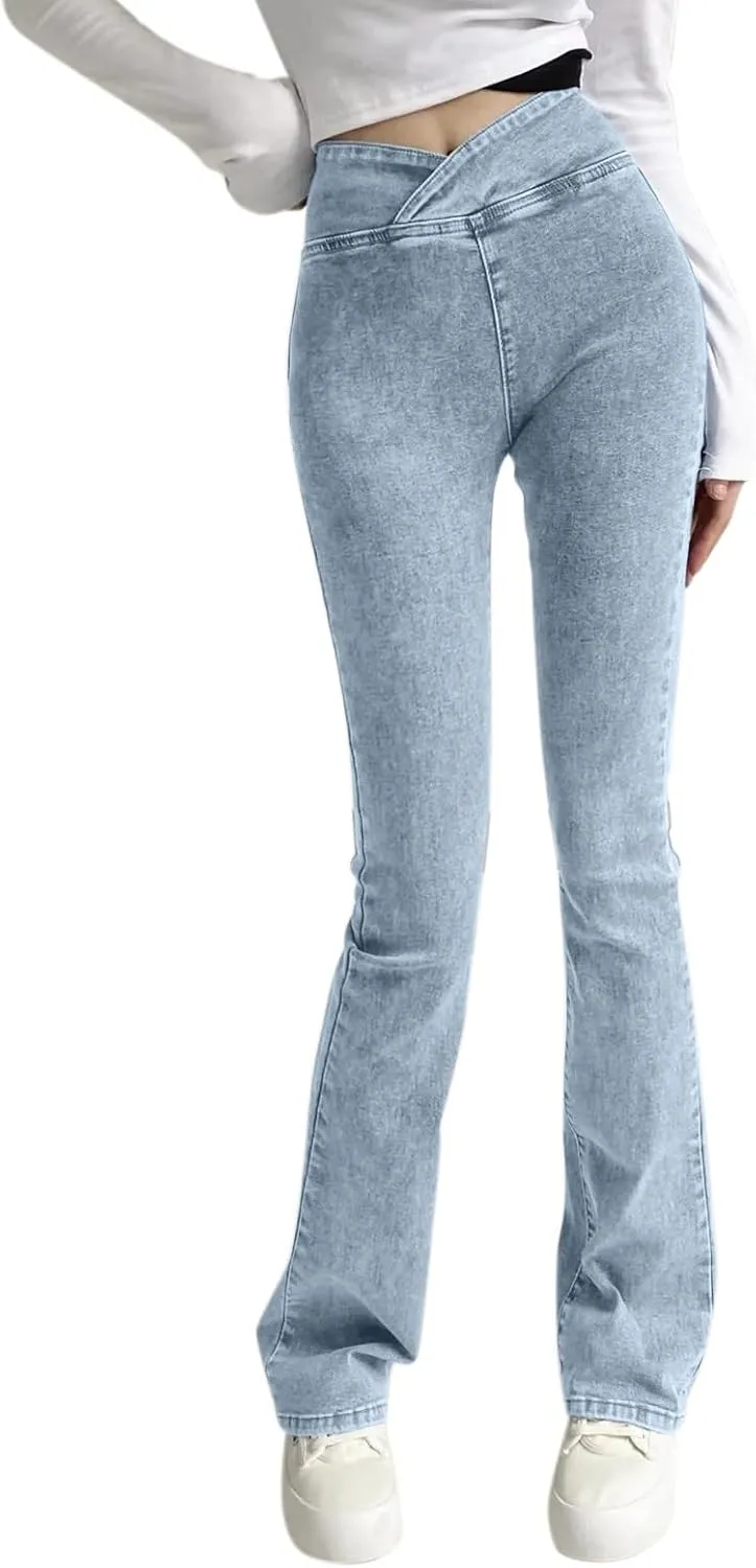 Womens Jeans Trendy 2024 Women's High Elastic High Waist Trousers Slim Fit Hip Sexy Jeans Flare Womens Jean Sweat