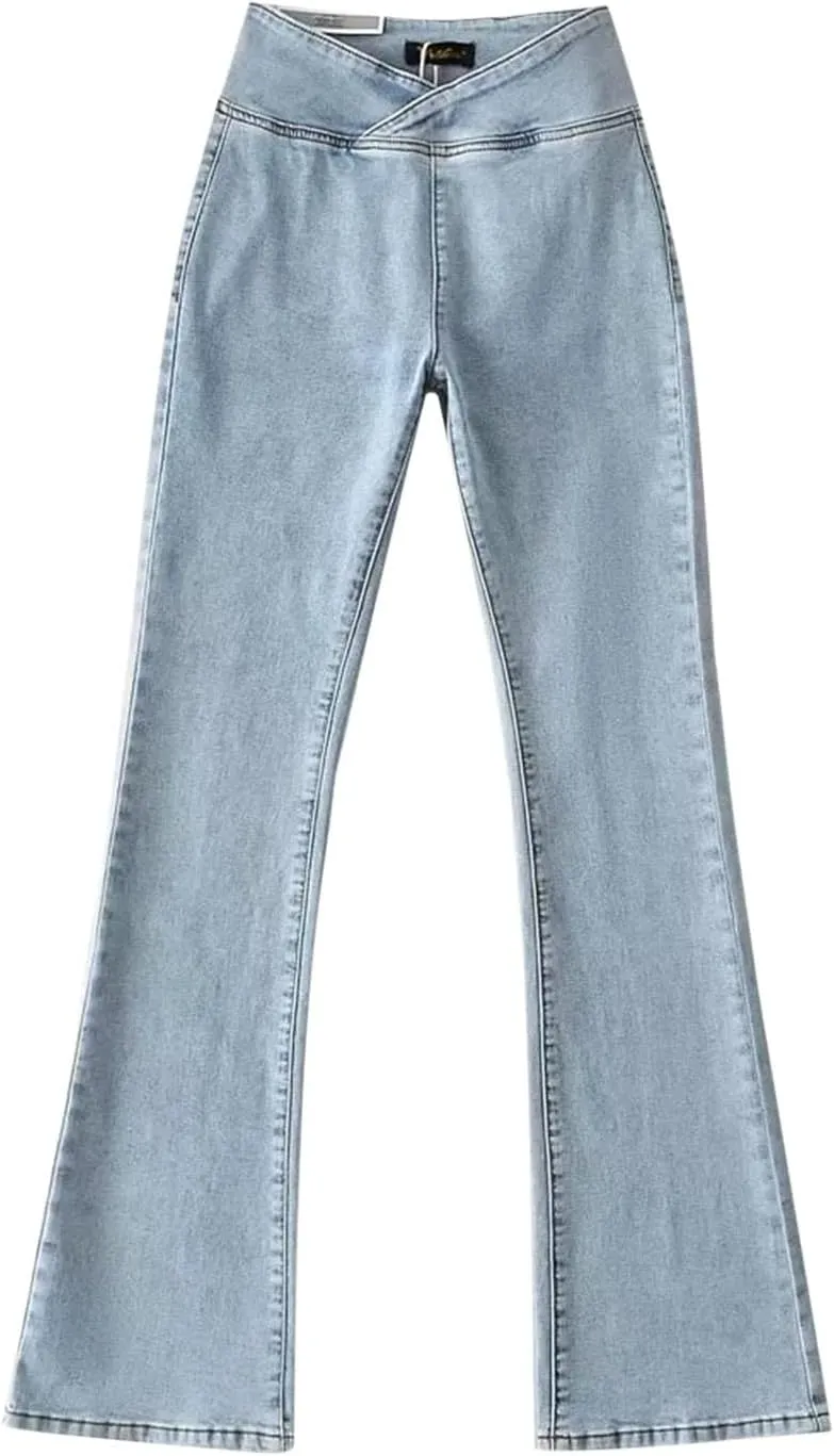 Womens Jeans Trendy 2024 Women's High Elastic High Waist Trousers Slim Fit Hip Sexy Jeans Flare Womens Jean Sweat