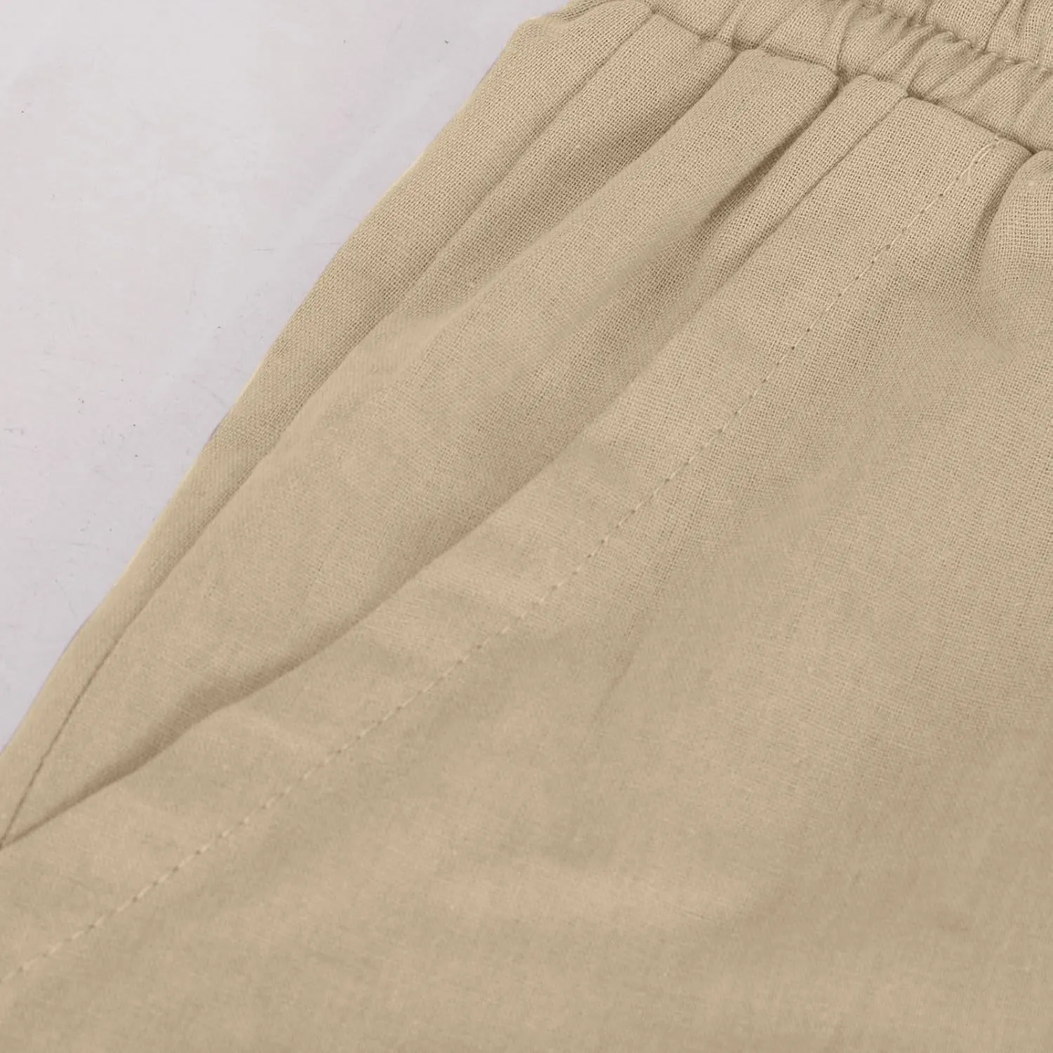 Women's Linen Pants Summer Casual Straight Leg Trousers Drawstring Lightweight Elastic Waist Cotton Pant with Pockets