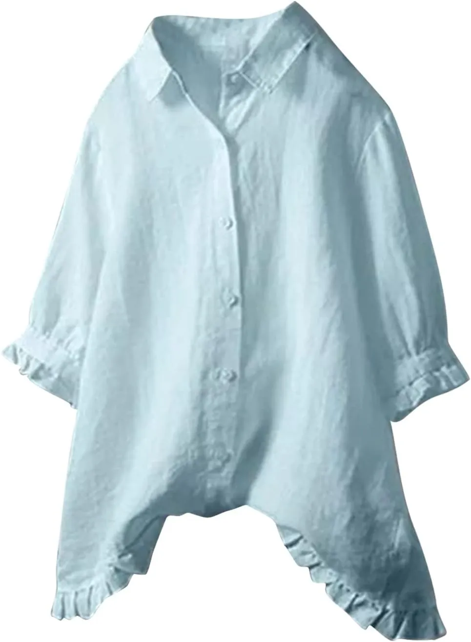 Womens Linen Shirts V-Neck Button Down Blouses Embroidery Floral Casual Tee Top Short Sleeve Loose Tunics Top