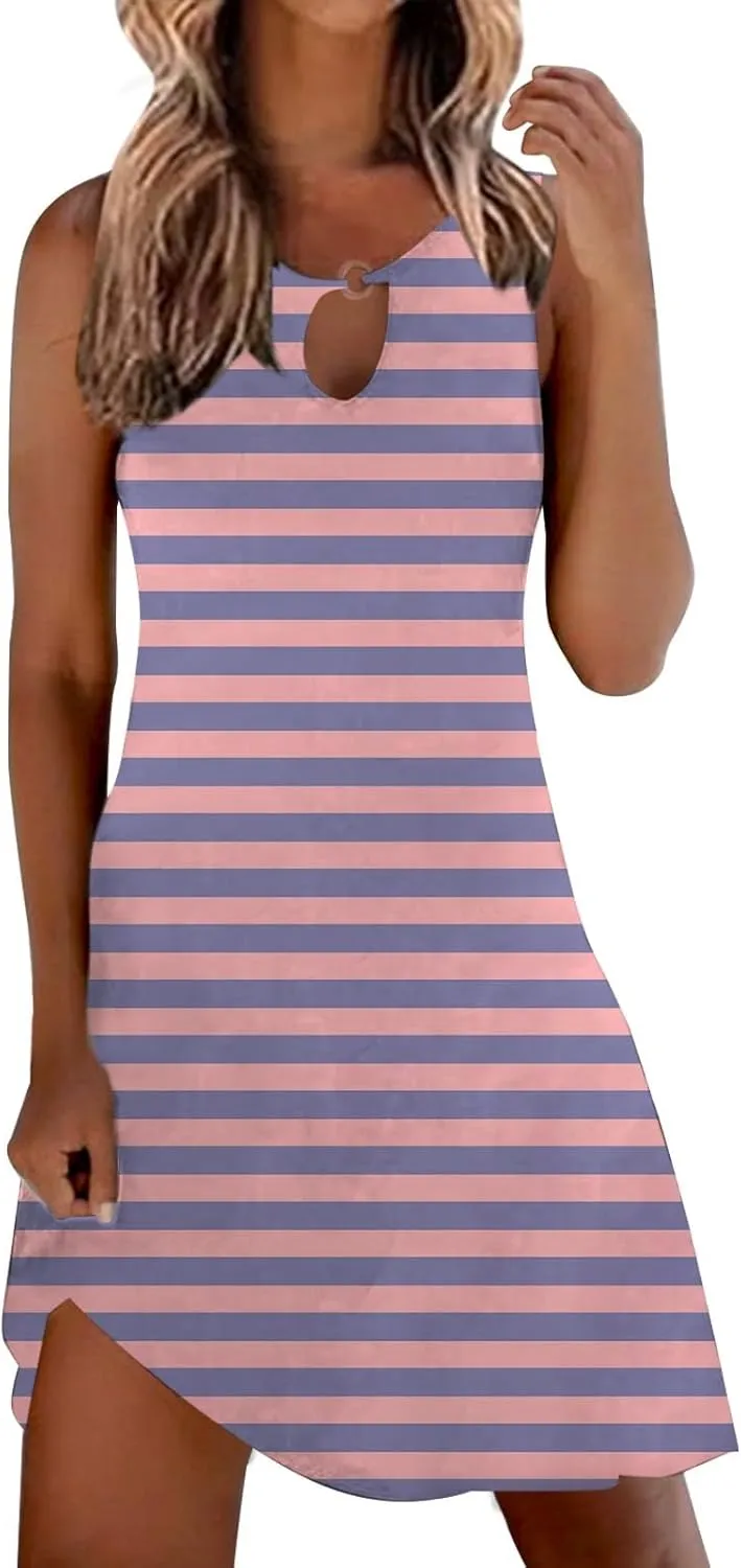 Womens Linen Summer Sleeveless Sun Dresses for Women 2025 Vacation Beach Casual Summer Sundresses Sleeveless Tank