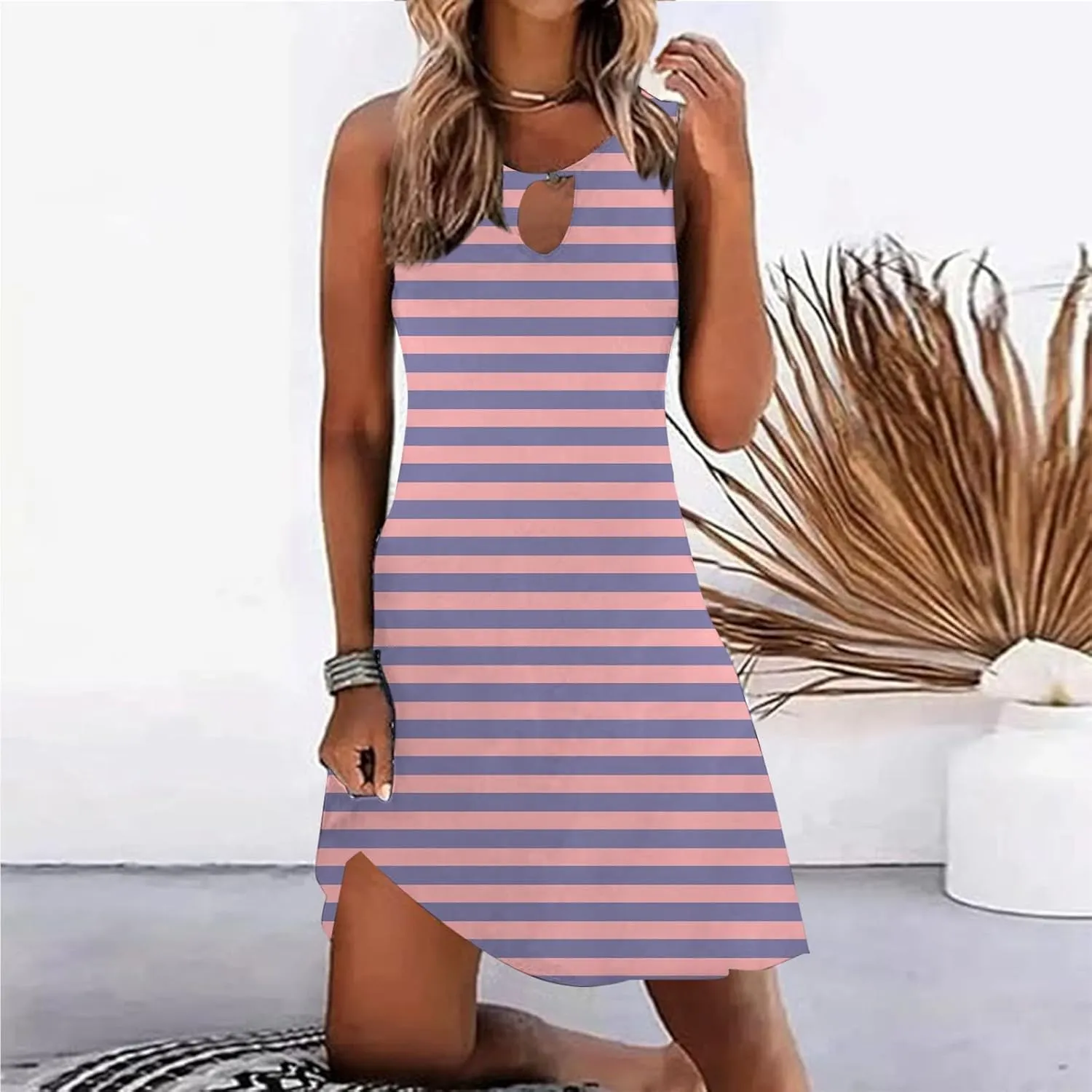 Womens Linen Summer Sleeveless Sun Dresses for Women 2025 Vacation Beach Casual Summer Sundresses Sleeveless Tank