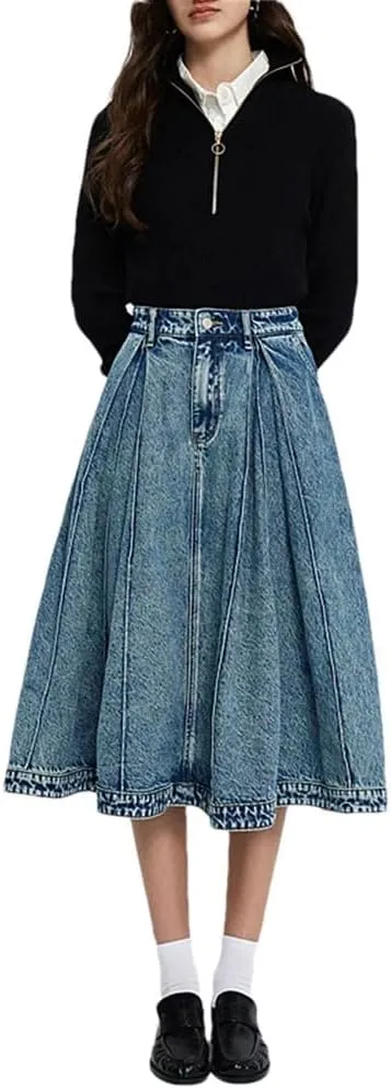 Women's Loose Fit Denim Skirt Casual Long Jeans with Washing Skirts