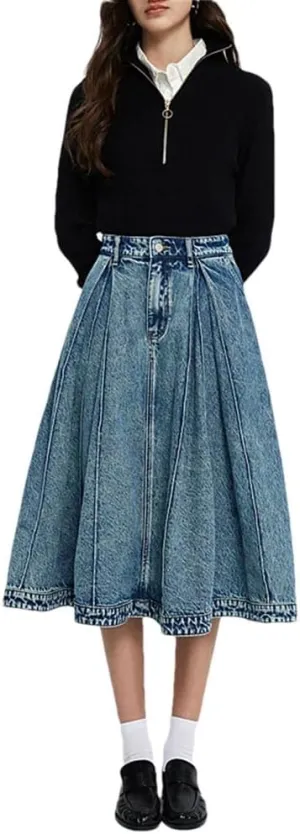 Women's Loose Fit Denim Skirt Casual Long Jeans with Washing Skirts