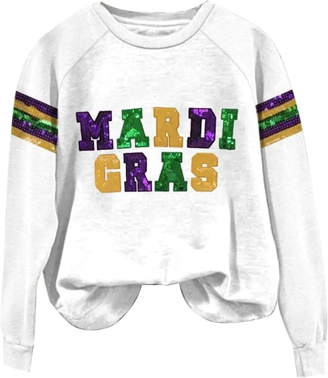 Womens Mardi Gras Sweatshirt Holiday Party Sequin Cozy Printed Trendy Blouse Street Sports Hiking Casual Pullover Top