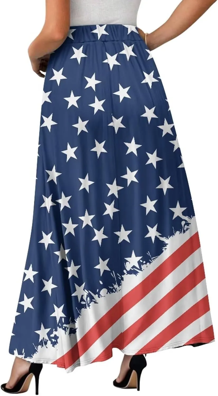 Women's Maxi High Waist Pleated Skirt Casual Long Skirts Ankle Length Flowy Swing Party Skirt with Pockets
