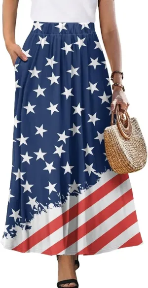 Women's Maxi High Waist Pleated Skirt Casual Long Skirts Ankle Length Flowy Swing Party Skirt with Pockets