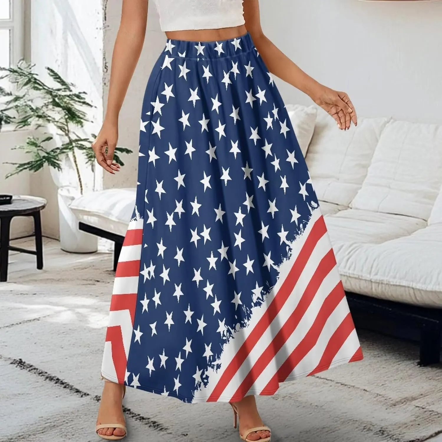 Women's Maxi High Waist Pleated Skirt Casual Long Skirts Ankle Length Flowy Swing Party Skirt with Pockets