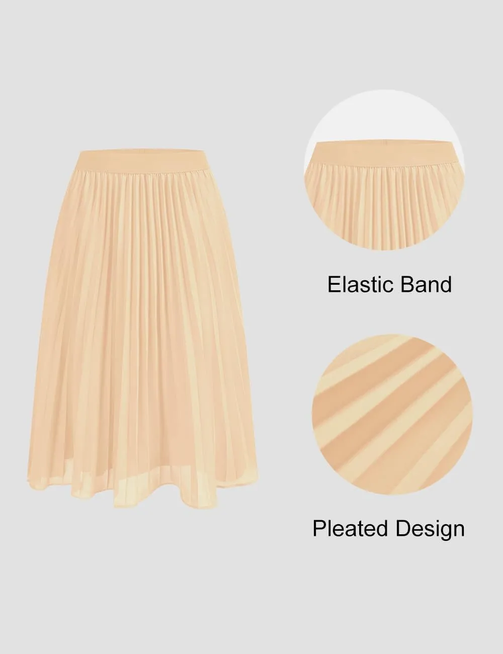 Women's Midi Skirt Elastic High Waist Pleated Skirt Knee Length Swing A-Line Casual Flowy Skirts 2025