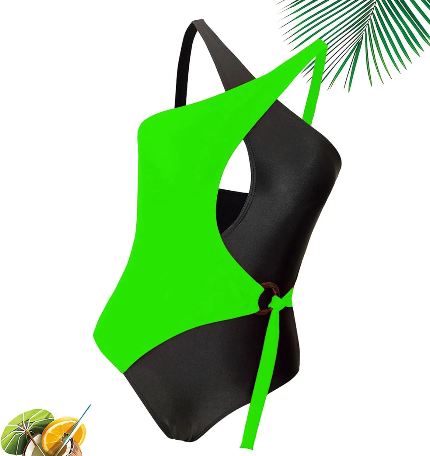 Women's One Piece Bikini Swimsuits Front Cross Keyhole Tummy Control Backless Bathing Suit Color Block Beachwear