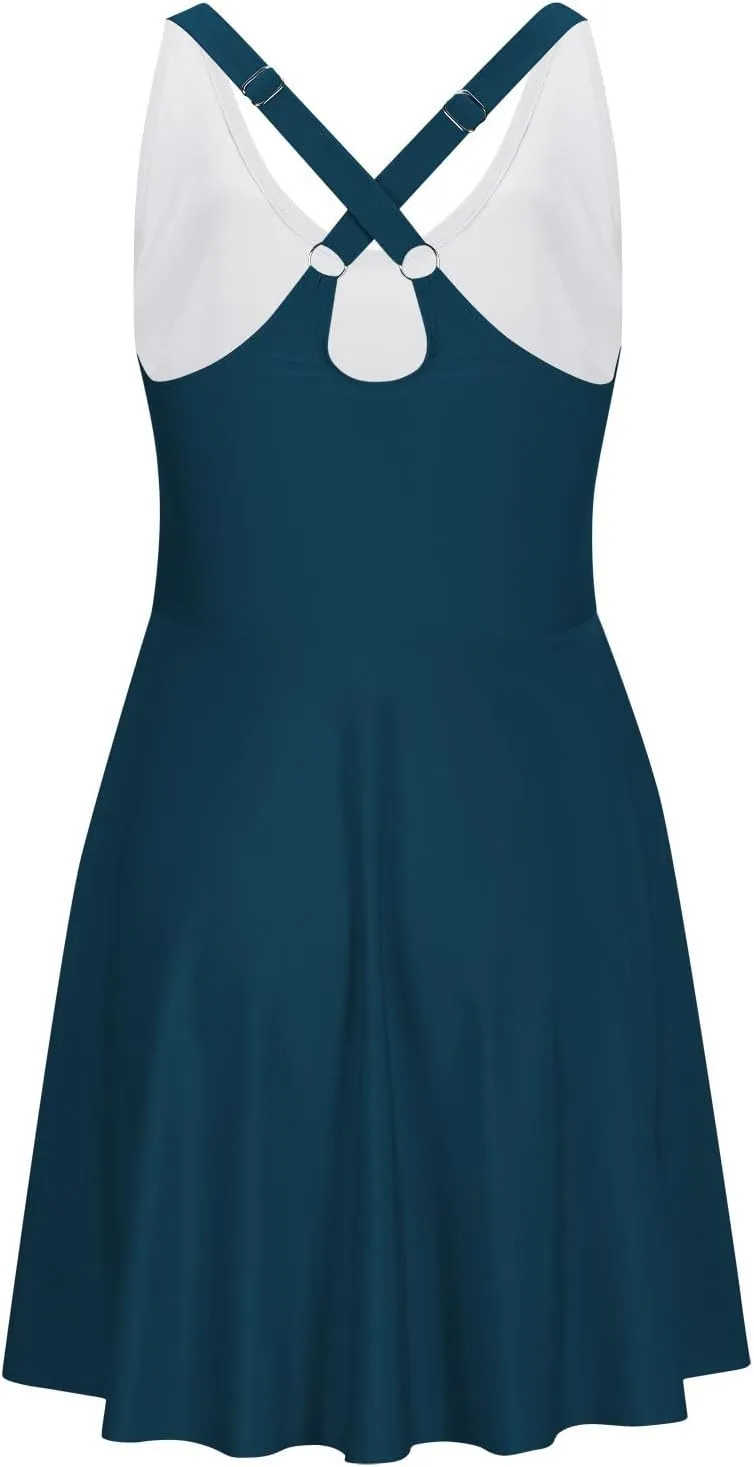 Womens One Piece Swimsuit Crewneck Cute Tummy Control Adjustable Straps Bathing Suits 2025 Casual Slimming Swim Dress