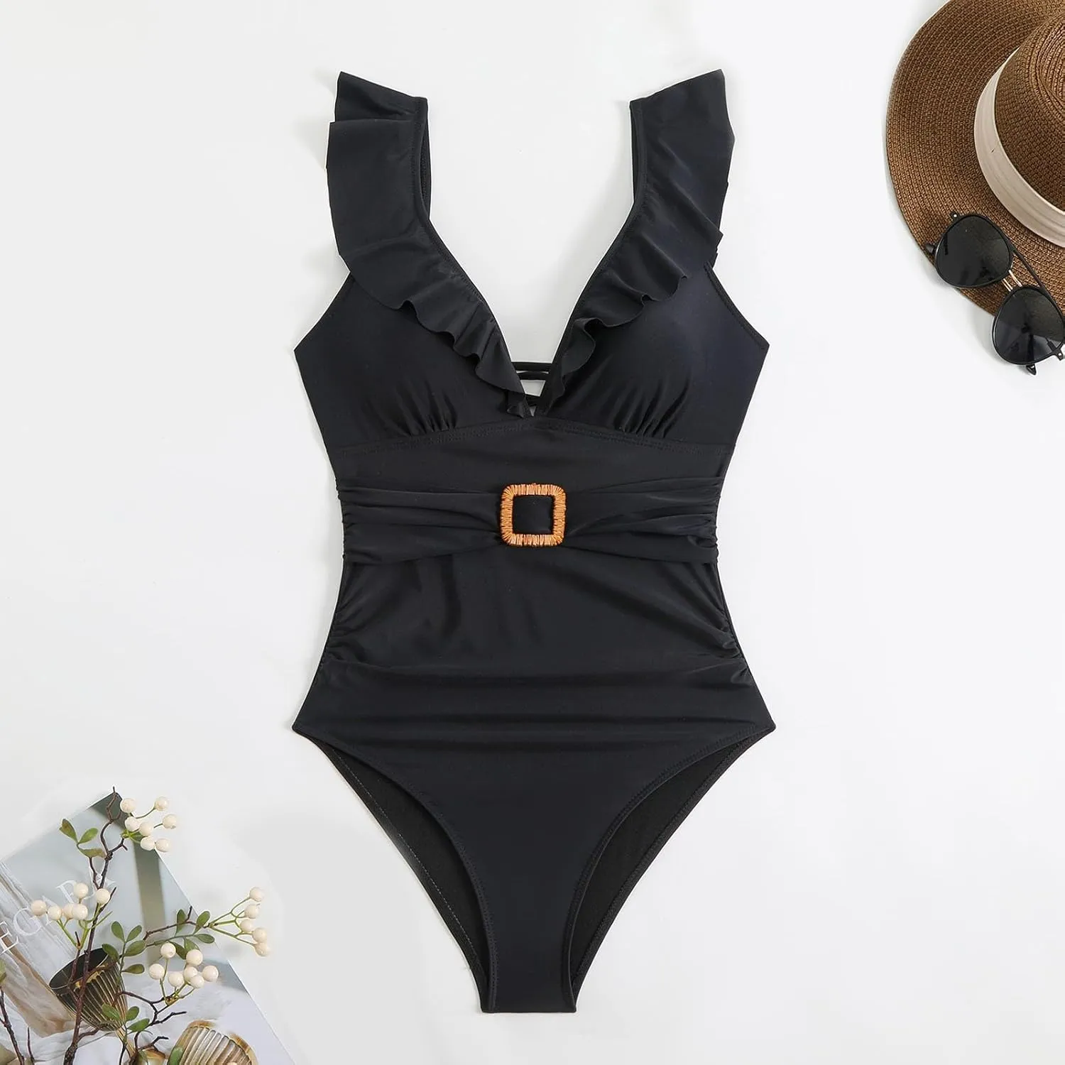 Women's One Piece Swimsuit Dress Double Lined Tummy Criss-Cross Back Control V Neck Swim Suits for Girls 2025