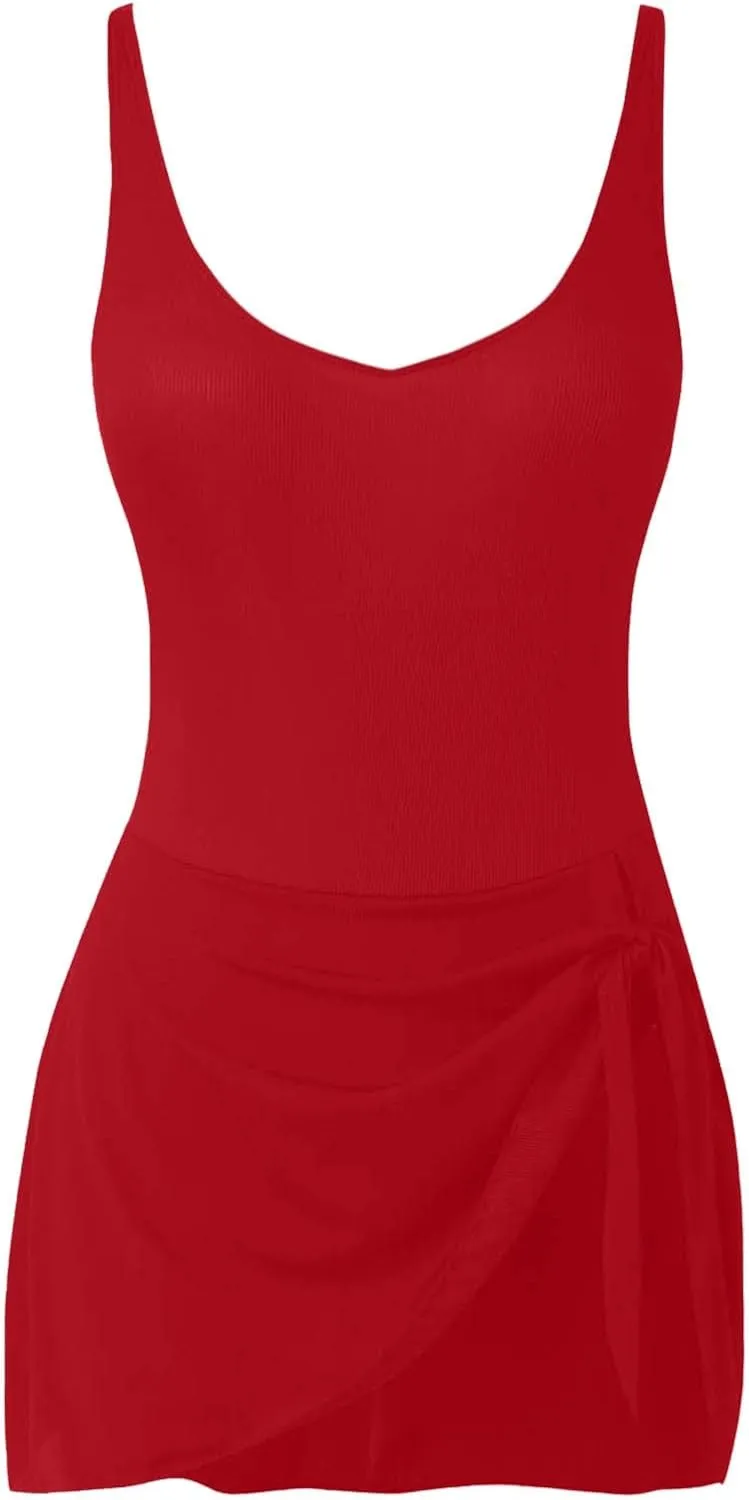 Womens One Piece Swimsuit Tummy Control Swim Dress 2025 Summer Beach Bathing Suit Wraps Sarong Swimwear