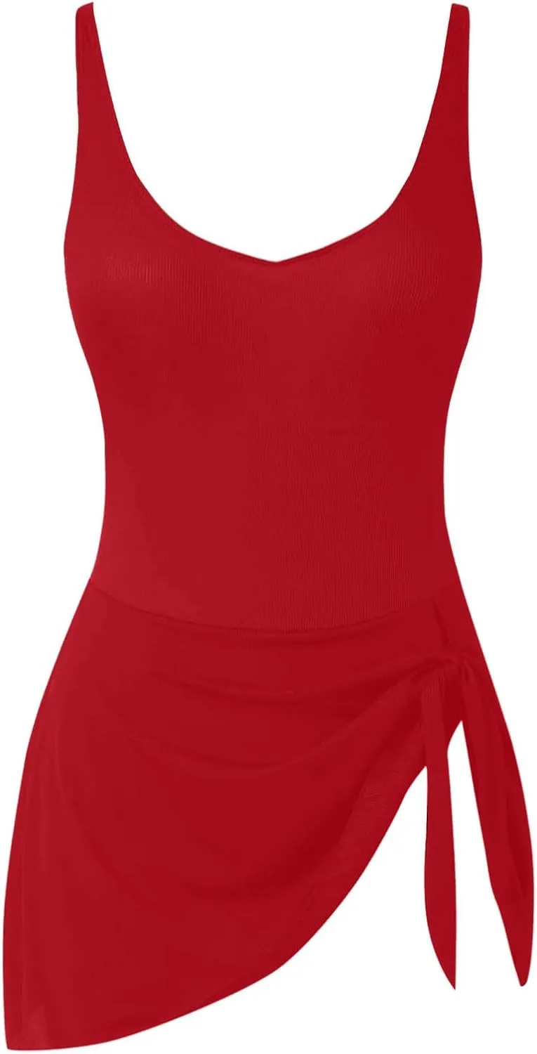 Womens One Piece Swimsuit Tummy Control Swim Dress 2025 Summer Beach Bathing Suit Wraps Sarong Swimwear