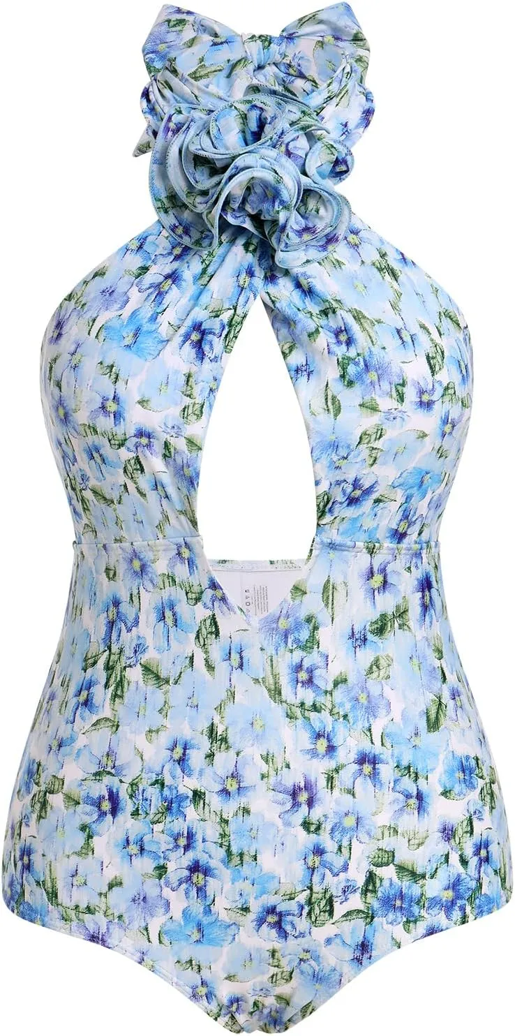 Women's One Piece Swimsuit with Beach Cover up Wrap Skirt Floral Tummy Control Summer Beachwear Bathing Suit