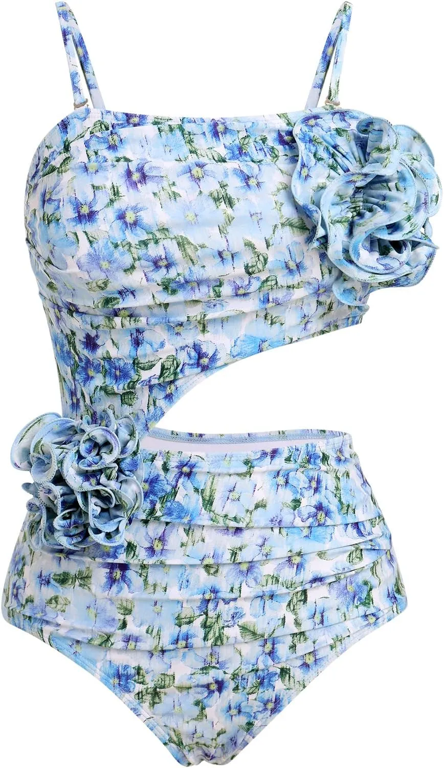 Women's One Piece Swimsuit with Beach Cover up Wrap Skirt Floral Tummy Control Summer Beachwear Bathing Suit