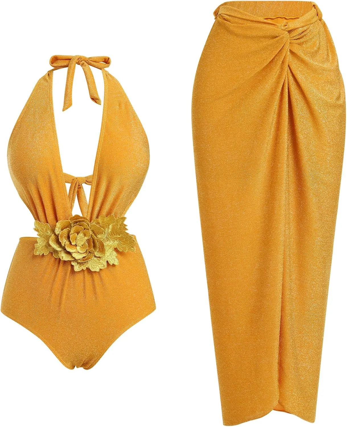 Women's One Piece Swimsuit with Beach Cover up Wrap Skirt Floral Tummy Control Summer Beachwear Bathing Suit