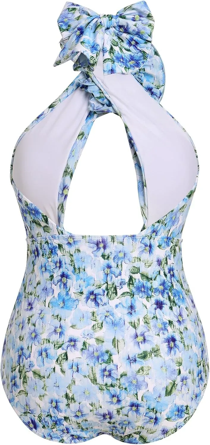 Women's One Piece Swimsuit with Beach Cover up Wrap Skirt Floral Tummy Control Summer Beachwear Bathing Suit