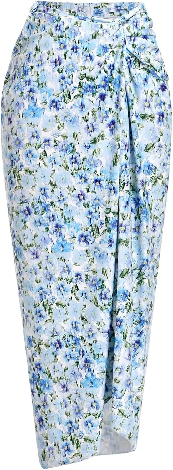 Women's One Piece Swimsuit with Beach Cover up Wrap Skirt Floral Tummy Control Summer Beachwear Bathing Suit