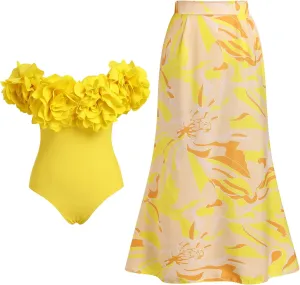 Women's One Piece Swimsuit with Beach Cover up Wrap Skirt Floral Tummy Control Summer Beachwear Bathing Suit