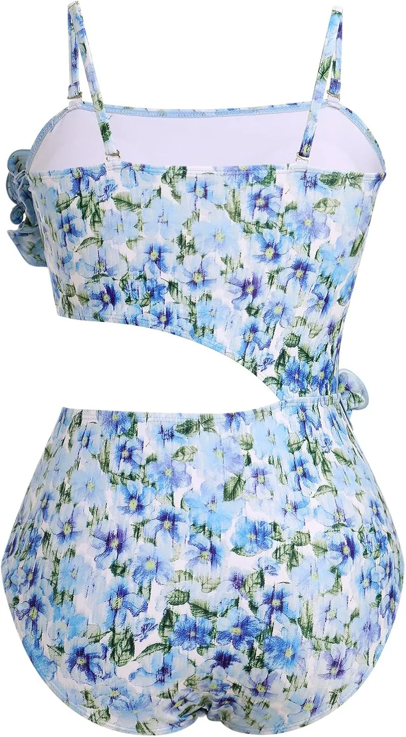 Women's One Piece Swimsuit with Beach Cover up Wrap Skirt Floral Tummy Control Summer Beachwear Bathing Suit