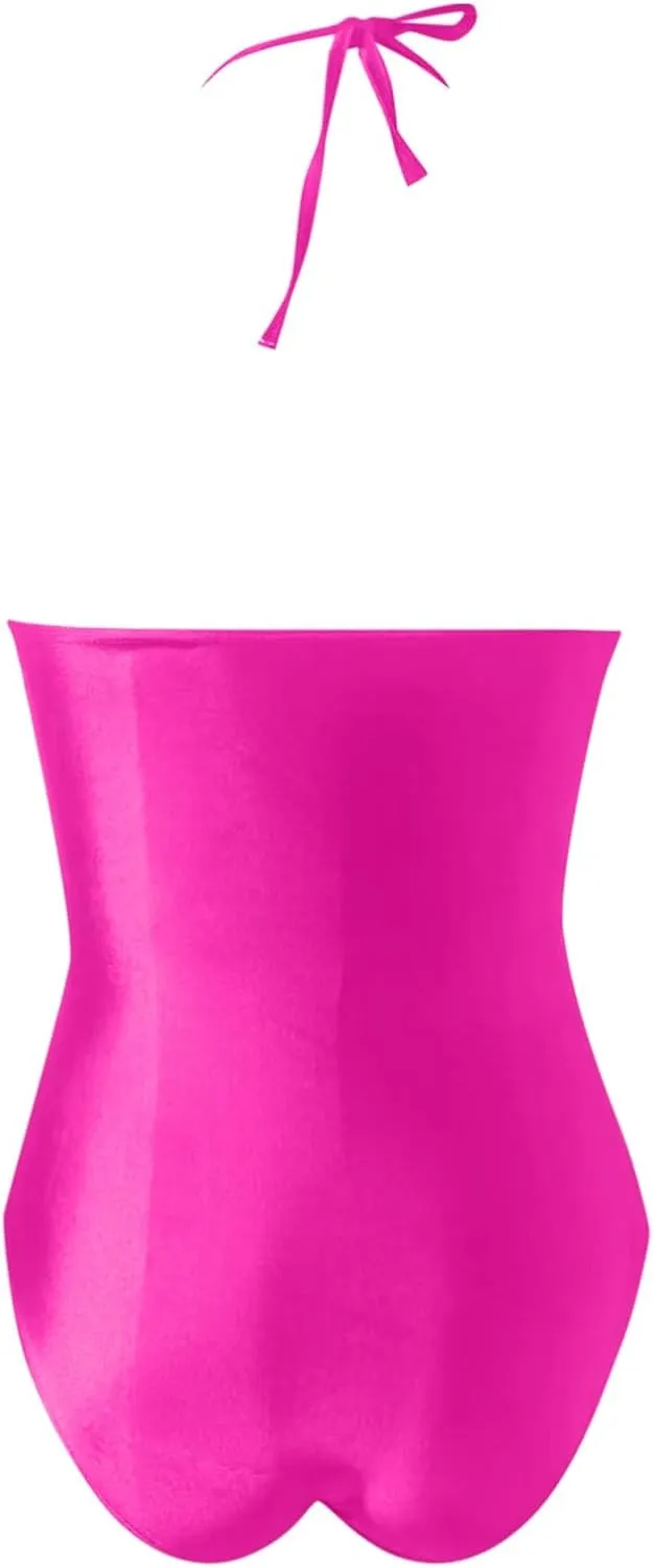 Women's One Piece Swimsuits Tummy Control Bathing Suits for Women Square Neck Backless Ruched Push Up Halter Swimwear