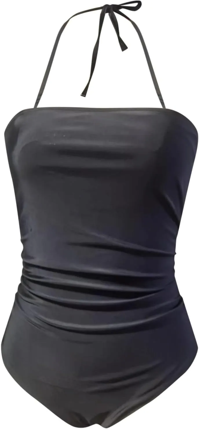 Women's One Piece Swimsuits Tummy Control Bathing Suits for Women Square Neck Backless Ruched Push Up Halter Swimwear