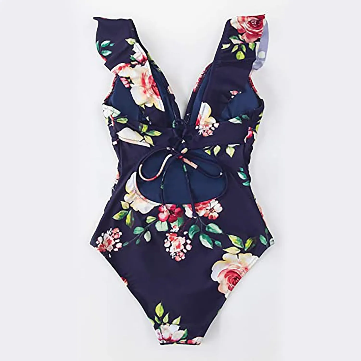 Women's One Piece Swimsuits Tummy Control High Waisted Floral V Neck Hollow Backless Shapewear Swimsuits for Women