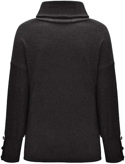 Womens Oversized Baggy Turtleneck Sweater Winter Warm Trendy Solid Color Jumpers Work Business Casual Ribbed Knit Top