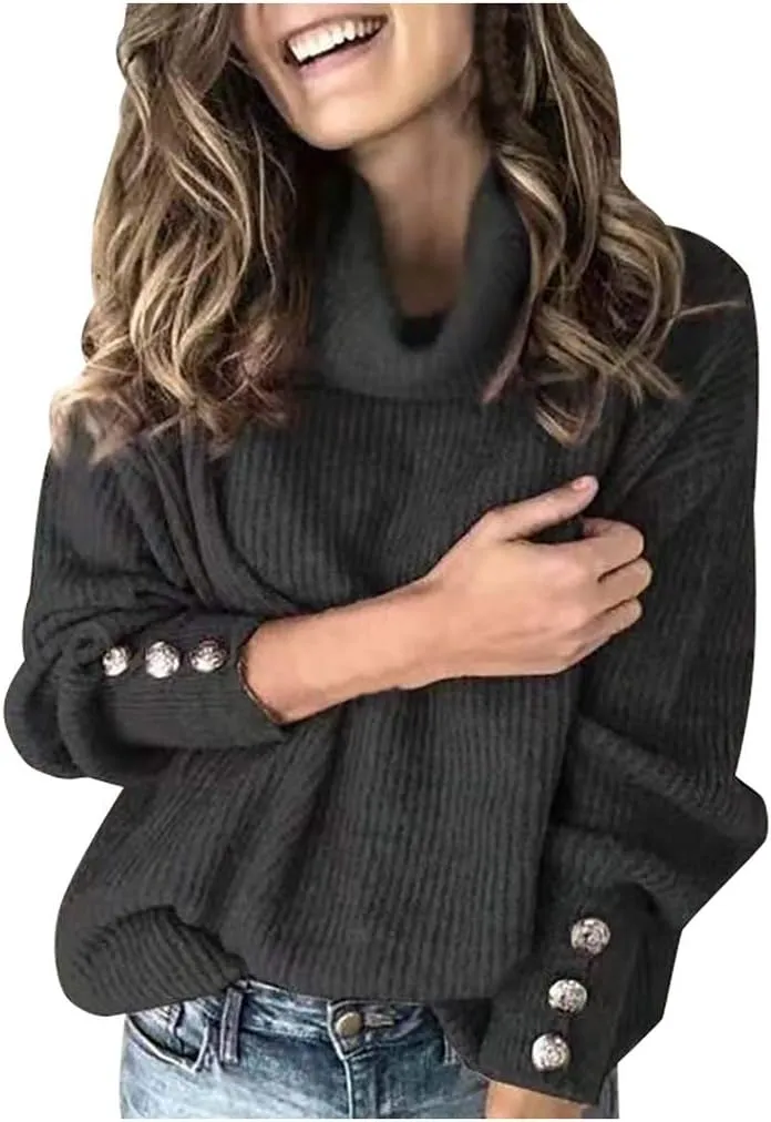 Womens Oversized Baggy Turtleneck Sweater Winter Warm Trendy Solid Color Jumpers Work Business Casual Ribbed Knit Top