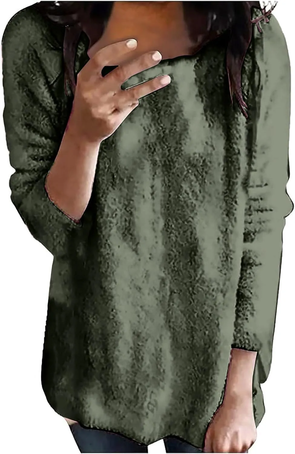 Womens Oversized Fuzzy Sweaters Casual Crewneck Long Sleeve Fleece Pullover Tops Trendy Loose Sherpa Fleece Sweaters