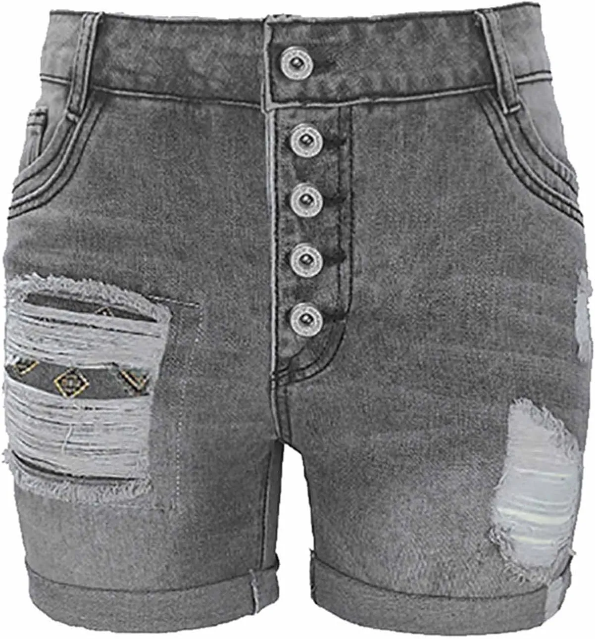 Womens Plus Size Short Jeans Trendy Ripped High Waisted Pockets Button Up Denim Shorts Casual Loose Comfy Streetwear