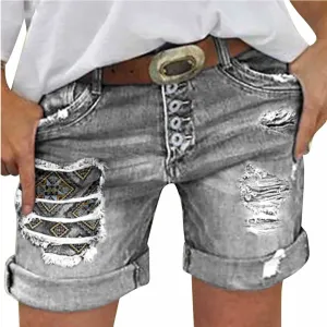 Womens Plus Size Short Jeans Trendy Ripped High Waisted Pockets Button Up Denim Shorts Casual Loose Comfy Streetwear